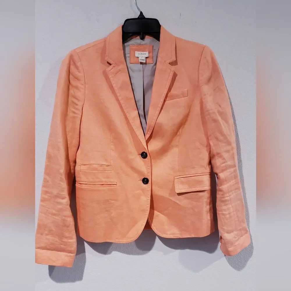 J.Crew Linen Blazer Jacket Size 4 two button casual career office sprint coral